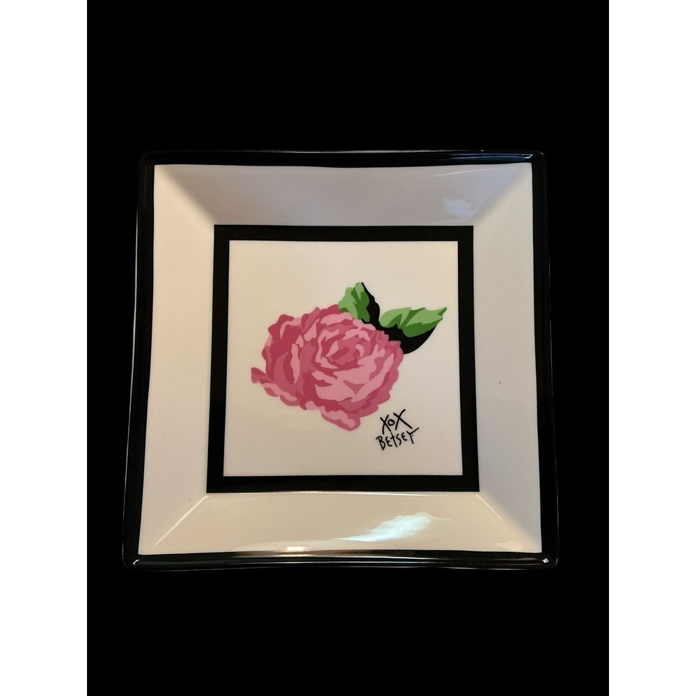 Betsy Johnson Signed Dessert Plates Or Plaques (4) 7" X‎ 7" Rose Pattern